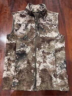 Cabela's Olive and Brown Camouflage Fleece Vest EUC small A2